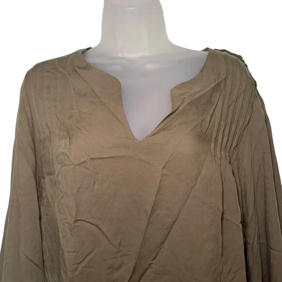 Harshman Kuniko Blouse Sage Green 2X Tencel Pintuck Ruffle NWT